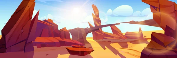 Ροκ Και Φαράγγι Στην Έρημο Τοπίο Κινουμένων Σχεδίων Παιχνίδι Ηπα — Διανυσματικό Αρχείο