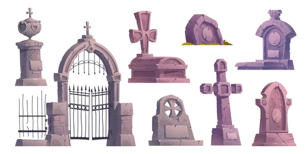 Conjunto Desenhos Animados Elementos Design Antigo Cemitério Isolado Fundo Branco — Vetor de Stock