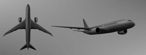 Изолированный Трехмерный Реалистичный Векторный Самолет Черный Пассажирский Самолет Самолет Крылом — стоковый вектор
