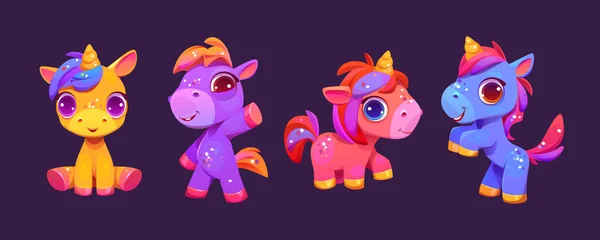 Χαριτωμένο Ουράνιο Τόξο Μονόκερος Μασκότ Για Παιχνίδι Pony Νεράιδα Χαρακτήρα — Διανυσματικό Αρχείο