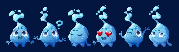 Conjunto Dibujos Animados Vectoriales Emoticono Mascota Gota Agua Aislada Lindo — Vector de stock