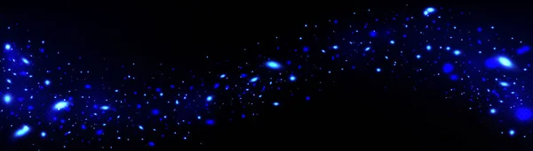 濃い透明度の背景に輝く青いホタル 抽象的なネオンライトのベクトル現実的なイラスト輝く 魔法の塵粒子テクスチャ 宇宙銀河で輝く神秘的な星 — ストックベクタ