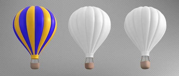 Realisztikus Hőlégballon Modellek Átlátszó Háttérrel Elszigetelve Vektor Illusztráció Fehér Sárga — Stock Vector