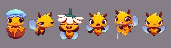 Симпатичный Пчелиный Персонаж Медом Счастливый Талисман Шмеля Смешное Летающее Насекомое — стоковый вектор