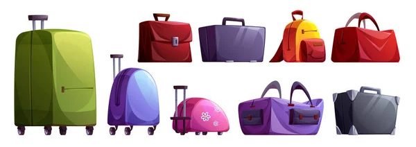 Travel Luggage Suitcase Vector Illustration Set Business Case Baggage Backpack — Stock Vector