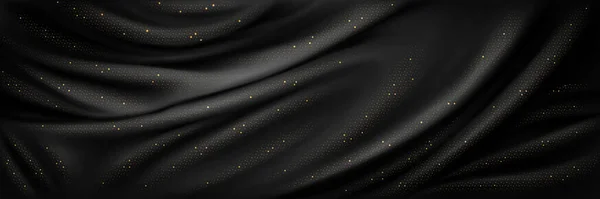 金の輝きと豪華な黒い絹の生地と抽象的な背景 金の輝きとエレガントな暗い布の質感 滑らかなサテンのドレープレイヤード表面 ベクトル現実的なイラスト — ストックベクタ