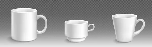 Realistische Set Von Weißen Tasse Und Tasse Attrappen Isoliert Auf — Stockvektor