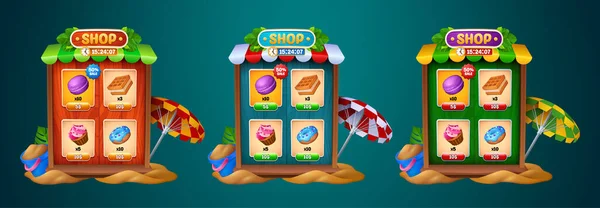 Summer Game Shop Frame Button Mit Süßigkeiten Symbol Mobile Holzlagerbox — Stockvektor