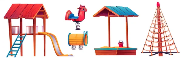 Speeltuin Park Recreatie Cartoon Vector Set Geïsoleerd Witte Achtergrond Kinderglijbaan — Stockvector