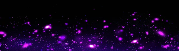 妖精のほこりと紫ホタル光 マジックグロー絶縁ベクトル効果 暗い透明な背景に隔離された夜のボケの輝きのテクスチャ キラキラ粒子で美しいフレアオーバーレイ — ストックベクタ