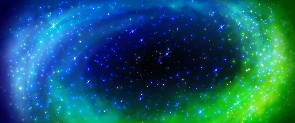 Fondo Galaxia Cielo Claro Nebulosa Azul Verde Textura Estelar Cósmica — Vector de stock