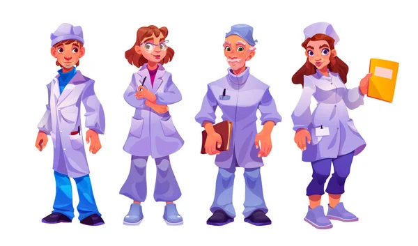 Equipa Hospital Médicos Enfermeiros Personagens Médicos Profissionais Médicos Conjunto Desenhos —  Vetores de Stock