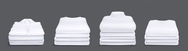 Realistische Weiße Kleidungsstücke Stapeln Sich Isoliert Auf Transparentem Hintergrund Vektorillustration — Stockvektor
