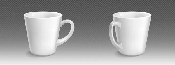 Bílý Keramický Hrnek Kávu Vektor Mockup Šablony Izolovaný Realistický Porcelánový — Stockový vektor