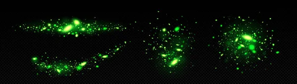 Yeşil Sihirli Ateş Böceği Işıltılı Işık Efekti Vektörü Ayarlandı Zümrüt — Stok Vektör