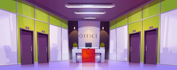 사무실 내부에 캐비닛 현대식 동료들 파노라마처럼 보이는 유리창을 디자인 — 스톡 벡터