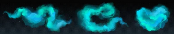 Ensemble Réaliste Nuages Fumée Turquoise Isolés Sur Fond Transparent Illustration — Image vectorielle