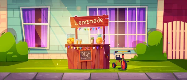 Stoisko Lemoniadą Podwórku Wektor Ilustracja Małego Sklepiku Sprzedającego Świeży Domowy — Wektor stockowy