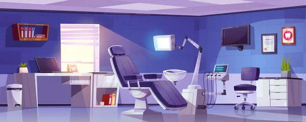 Pokój Stomatologii Kreskówek Sprzętem Meblami Ilustracja Wektorowa Gabinetu Dentystycznego Krzesła — Wektor stockowy