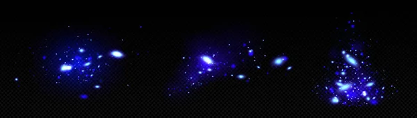 蓝色魔法萤火虫发光效果矢量集 荧光抽象的闪光与星尘纹理隔离在透明的背景 闪烁着迷人的光芒 用五彩纸屑喷雾装饰 — 图库矢量图片
