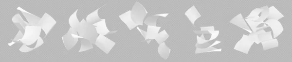 Realistische Set Van Witte Vellen Papier Vallen Geïsoleerd Transparante Achtergrond — Stockvector
