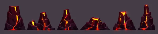 Montaña Mágica Piedra Volcánica Prehistórica Con Conjunto Vectores Dibujos Animados — Archivo Imágenes Vectoriales