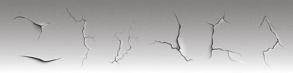Реалистичный Набор Трещин Сухой Поверхности Изолирован Прозрачном Фоне Векторная Иллюстрация — стоковый вектор