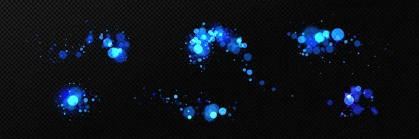 ぼかしとボケで光の効果を輝きます 青い輝きのフレアを持つ抽象的な背景 透明背景に隔離された魔法の輝き 雪または輝きのオーバーレイ効果 ベクトル現実的なセット — ストックベクタ