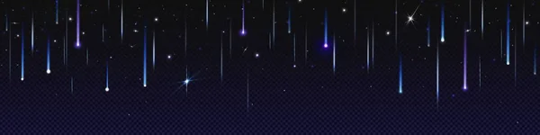 Realistischer Sternenschauer Auf Transparentem Nachthimmel Vektorillustration Von Kometen Meteoren Herabfallenden — Stockvektor