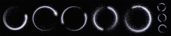 魔法の輝きと白い火花サークルライト効果 要旨ラウンドキラキラ輝く銀ベクトル境界ストローク透明背景 星の光の道で設定された光沢のある豪華な円形の塵粒子設計 — ストックベクタ