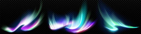 北の空のオーロラの空の光の透明背景に分離ベクトルを設定します 抽象的な北ボアリス銀河のオーバーレイ効果イラスト 紫の虹のアストラル線の輝きのデザイン — ストックベクタ