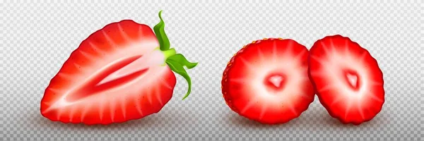 Réaliste Isolé Fraise Rouge Tranche Fruits Sur Fond Transparent Volant — Image vectorielle