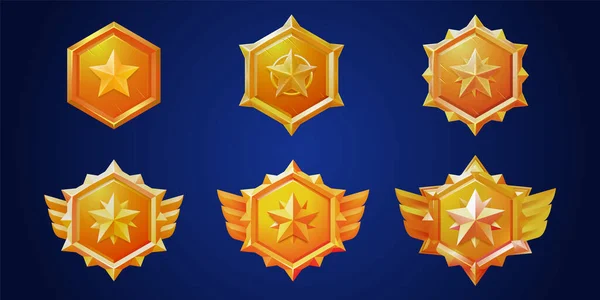 Gold Game Badge Rank Medal Icon Vector Set Isolated Level — Stock Vector