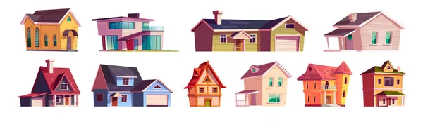 Vector House Town Building Icon Illustration Set 테라스 건축은 배경에 — 스톡 벡터