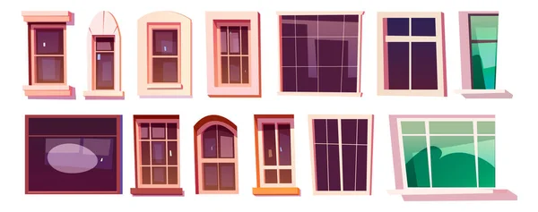 Vector Haus Glasfensterrahmen Isoliert Karikatur Auf Weißem Hintergrund Eingestellt Vintage — Stockvektor