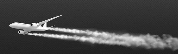 Реалистичный Самолет Летящий Конденсационной Тропой Изолирован Прозрачном Фоне Векторная Иллюстрация — стоковый вектор