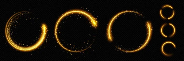 Ρεαλιστικό Σύνολο Από Χρυσαφένιους Κύκλους Που Σπινθηροβολούν Μαύρο Διαφανές Φόντο — Διανυσματικό Αρχείο