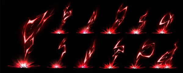 雷电矢量电力效应隔离在黑色背景下 红色火花爆炸Vfx插图 魔法攻击 能量释放霓虹灯雷暴 — 图库矢量图片