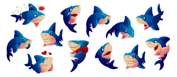 Cute Vector Shark Cartoon Character Illustration Ocean Fish Mascot Icon — Stock Vector