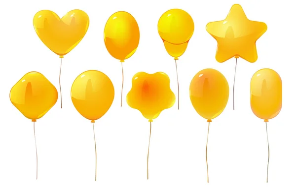 Wektor Odizolowany Żółty Kreskówkowy Zestaw Balonów Party Urodziny Ikoną Balonu — Wektor stockowy
