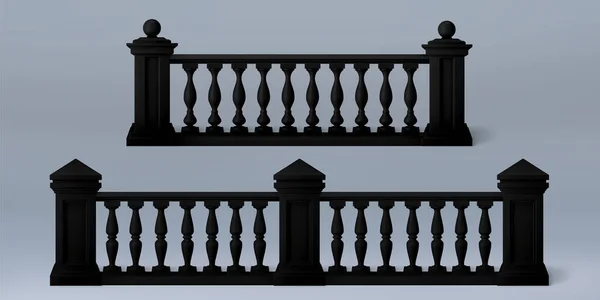 Černý Balkón Balustráda Římským Kamenným Pilířem Palác Veranda Plot Vektor — Stockový vektor