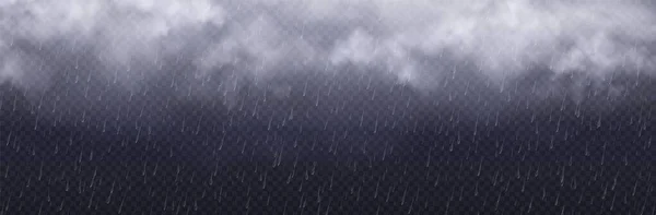 Unwetter Effekt Regen Mit Fallenden Wassertropfen Und Weißen Wolken Auf — Stockvektor