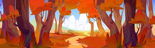 Outono Paisagem Vetorial Floresta Caminho Perto Laranjeira Desenhos Animados Queda — Vetor de Stock