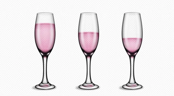 Flöjtglas Med Rosa Bubbla Vin Isolerad Vektor Transparent Bakgrund Realistisk — Stock vektor