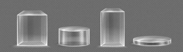 Caja Exhibición Podio Transparente Cristal Transparente Aislado Fondo Plataforma Pedestal — Vector de stock