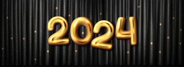 2024金新年3D矢量背景设计 雅致的绸缎织物上的金色豪华彩色字体编号 带专用字体头的光滑折边织物上的实际闪光片 — 图库矢量图片