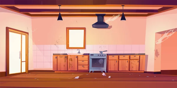 Неприємна Кухня Брудними Меблями Павутиною Стінах Векторна Мультиплікаційна Ілюстрація Кімнати — стоковий вектор