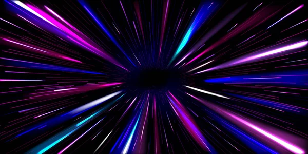 Abstract Neon Blue Purple Light Traces Vector Realistic Illustration Hyperspace — Stock Vector