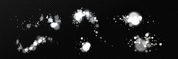 ブラックを基調に シルバーホワイトのライトがキラキラと輝きます 抽象的なお祝いのガーランド 魔法の輝くほこり 夜のファンタジーホタルのベクトルイラスト バナーデザイン要素 — ストックベクタ
