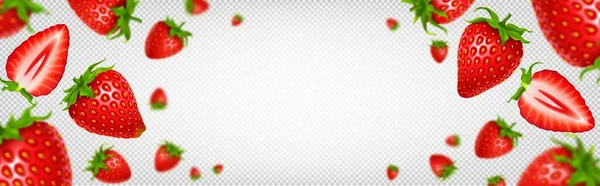 Πολλές Φρέσκες Φράουλες Πέφτουν Πετούν Απομονωμένες Διαφανές Φόντο Διάνυσμα Ρεαλιστική — Διανυσματικό Αρχείο